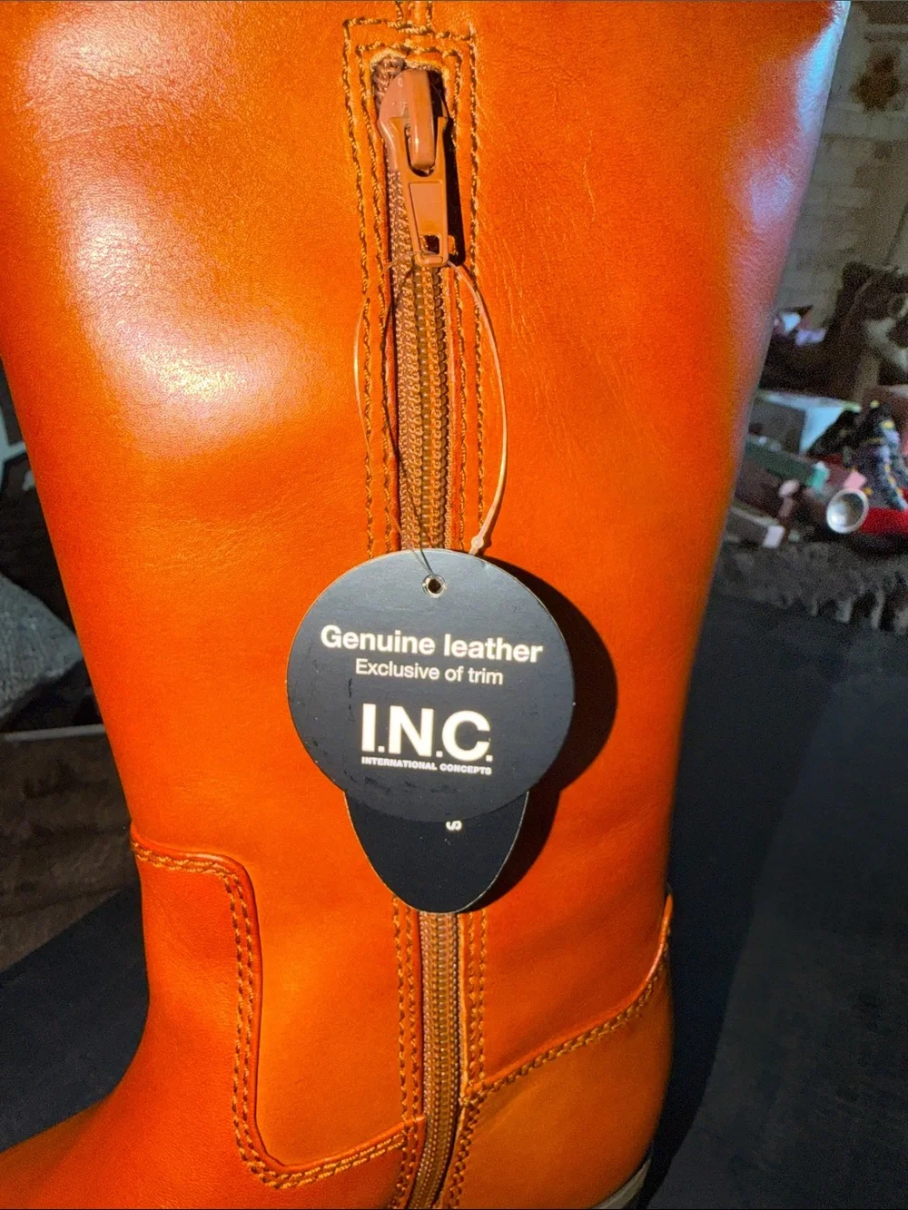 INC Fawne Leather Knee‎ High Boots cognac